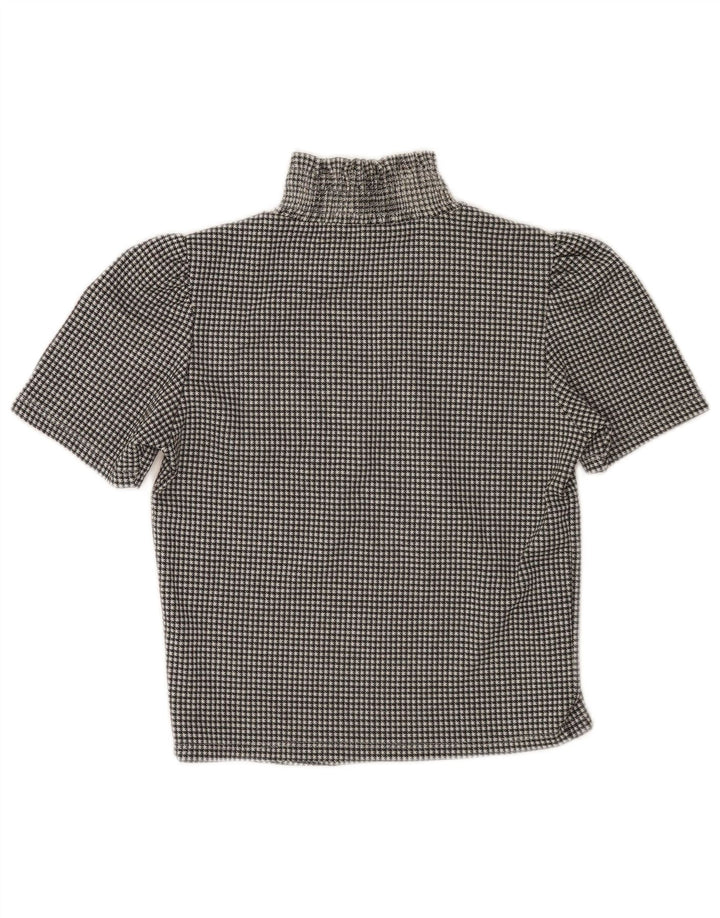 Zara Γυναικεία Μπλούζα Crop Top UK 10 Small Black Houndstooth