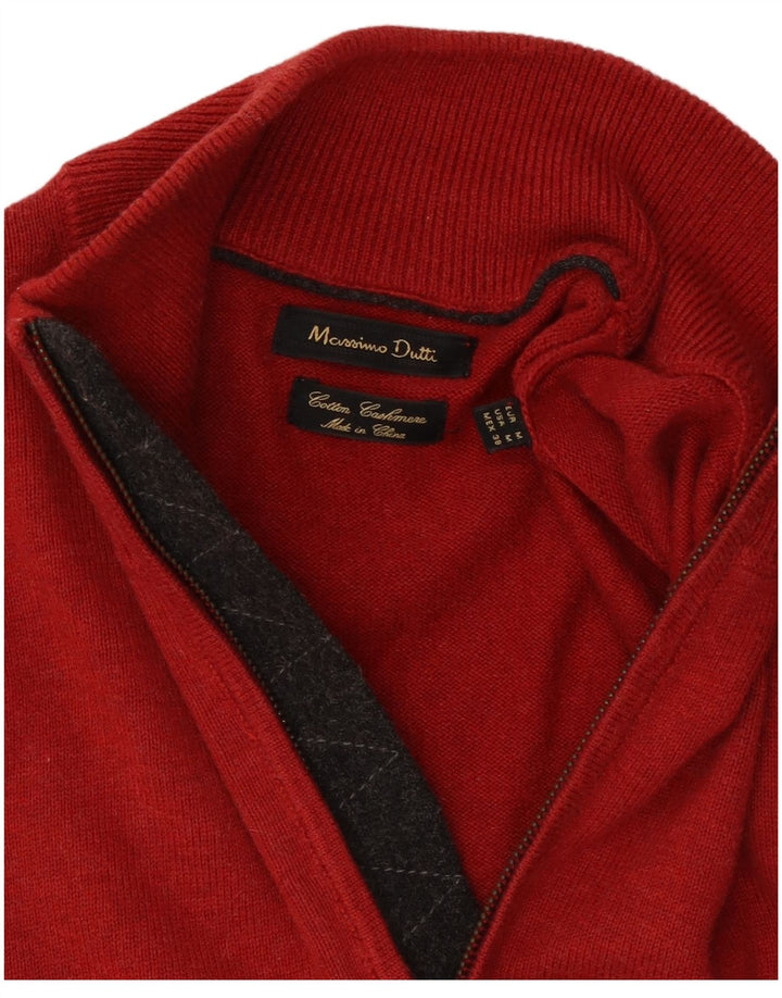 Ανδρικό πουλόβερ Massimo Dutti με φερμουάρ, μεσαίο κόκκινο βαμβακερό