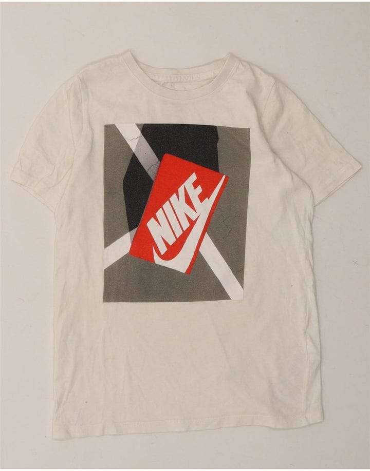 NIKE Boys Graphic T-Shirt Top 8-9 Years Small White Cotton Vintage Nike and Second-Hand Nike from Messina Hembry 