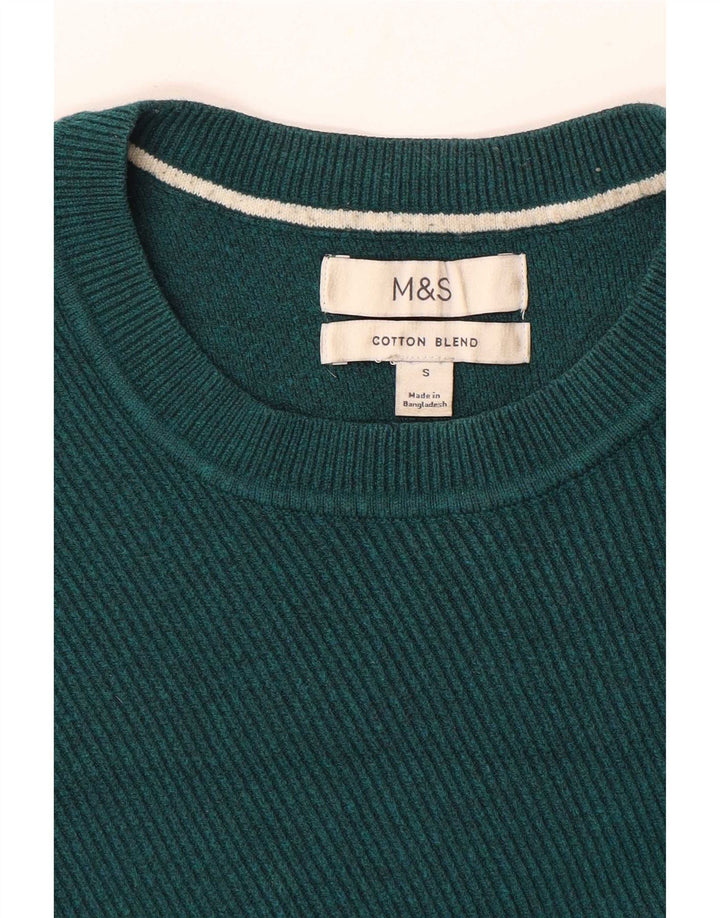 Marks & Spencer Ανδρικό πουλόβερ με λαιμόκοψη, μικρό πράσινο βαμβακερό