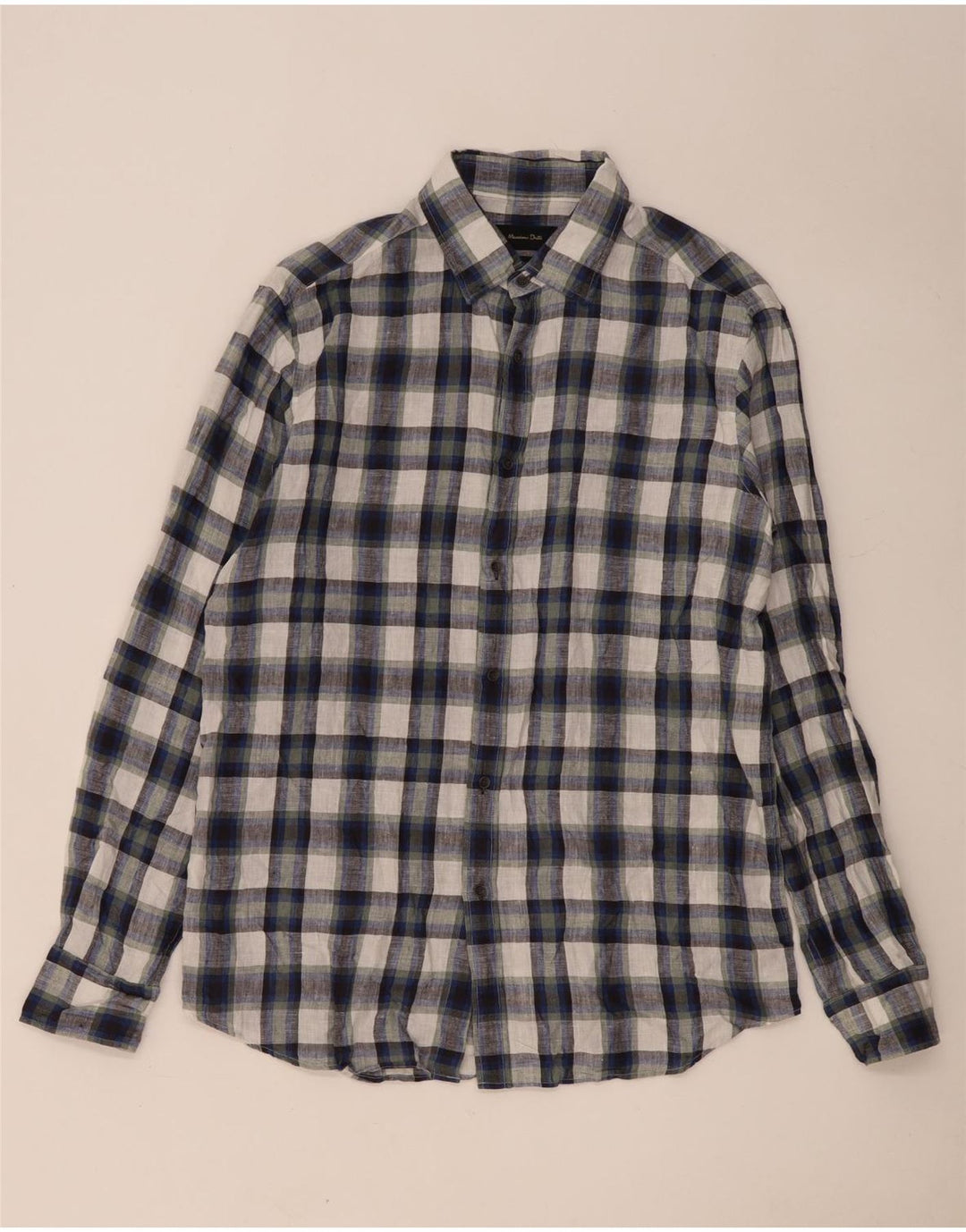 Ανδρικό πουκάμισο Massimo Dutti Μεγάλο Navy Blue Check λινό