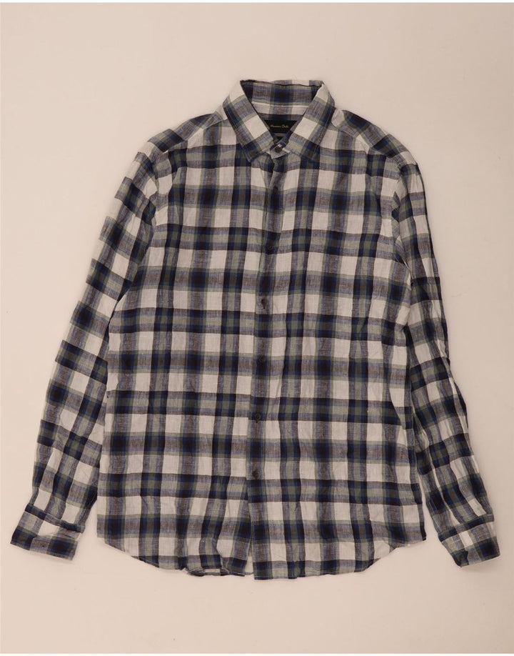 Ανδρικό πουκάμισο Massimo Dutti Μεγάλο Navy Blue Check λινό