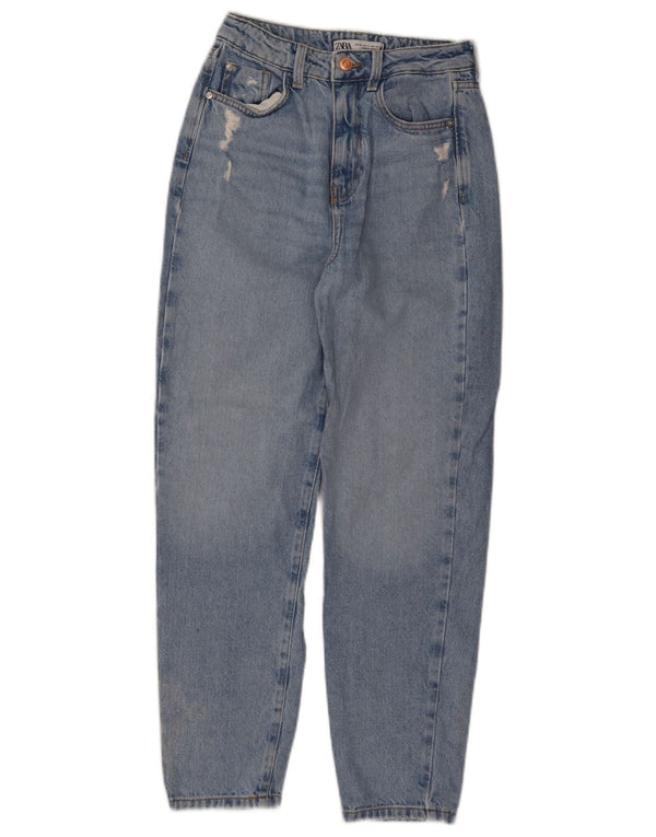 Zara Womens Distressed Tapered Jeans EU 34 2XS W24 L26 Blue Cotton