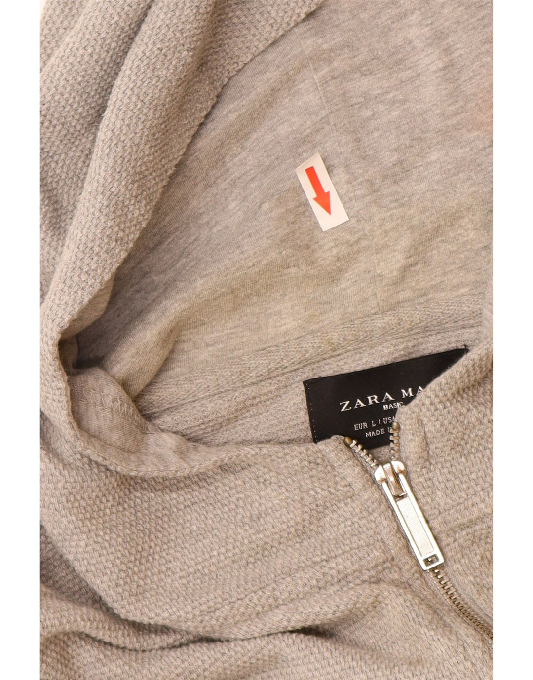 Ανδρικό πουλόβερ με κουκούλα με φερμουάρ Zara μεγάλο γκρι βαμβακερό