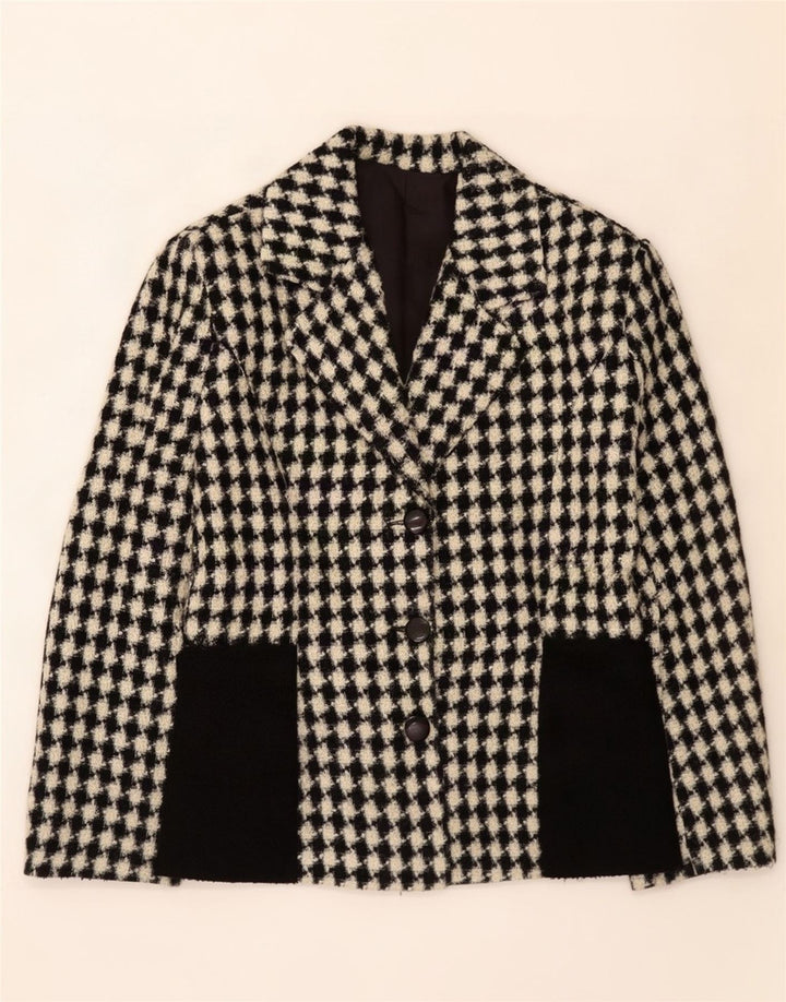 Vintage γυναικείο σακάκι 3 κουμπιών UK 12 Medium Black Houndstooth