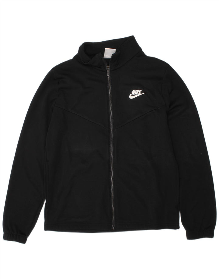 NIKE Boys Graphic Tracksuit Top Jacket 12-13 Years Large Black Polyester