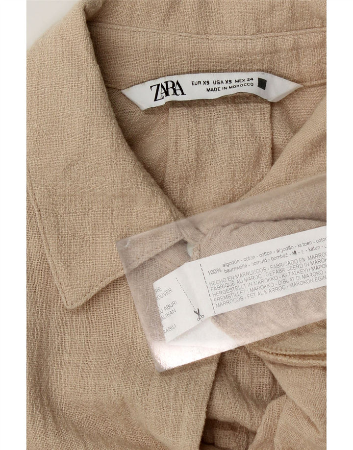 Zara Γυναικείο πουκάμισο Oversized UK 6 XS Μπεζ βαμβακερό