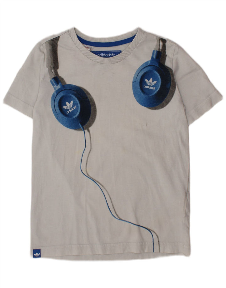 Γραφικό T-Shirt ADIDAS για αγόρι τοπ 7-8 ετών Λευκό βαμβακερό