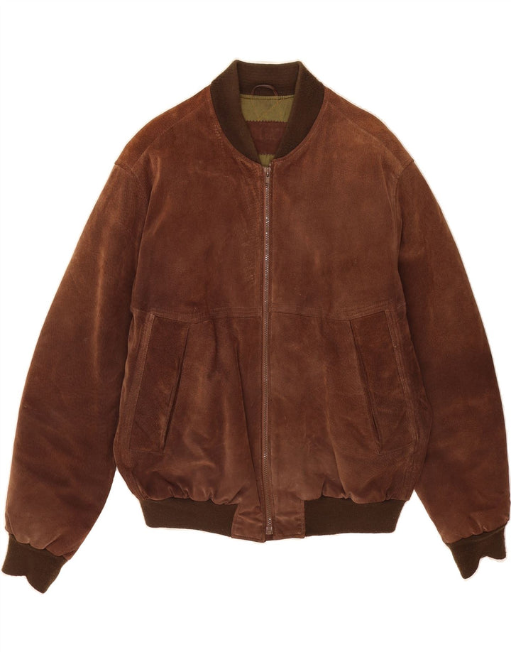 VINTAGE Ανδρικό Suede Bomber Jacket UK 40 Large Brown Δερμάτινο