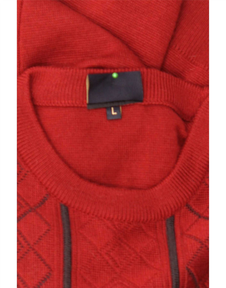 Ανδρικό πουλόβερ Gabicci Crew Neck Jumper Μεγάλο κόκκινο Argyle/Diamond Wool
