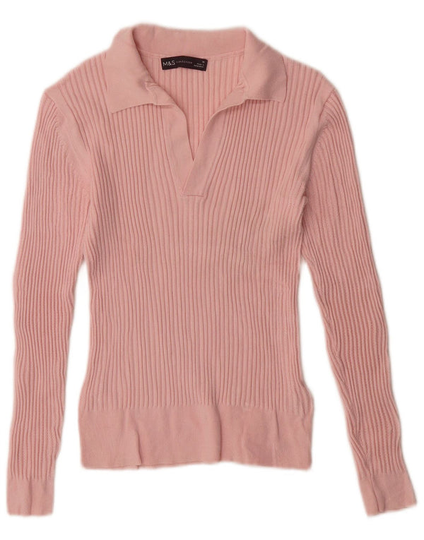 Marks & Spencer Γυναικείο πουλόβερ με λαιμό πόλο UK 10 Small Pink Viscose