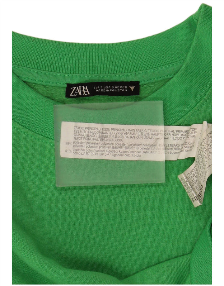 Zara Γυναικεία φούτερ μεγάλης κλίμακας Crop Jumper UK 10 Small Green Polyester