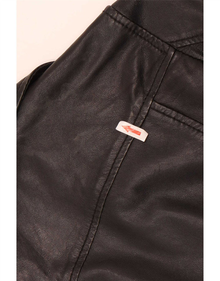 Vintage Γυναικείο Crop Leather Biker Jacket UK 10 Small Black Leather