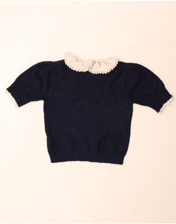 Zara Γυναικείο Knit Crop Top UK 12 Medium Navy Blue Polyester