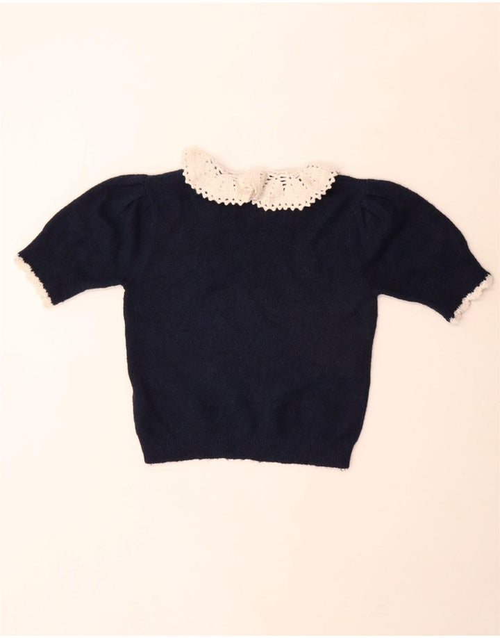 Zara Γυναικείο Knit Crop Top UK 12 Medium Navy Blue Polyester