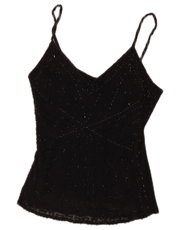 Vintage γυναικείο Cami Top UK 8 Μικρή μαύρη βισκόζη
