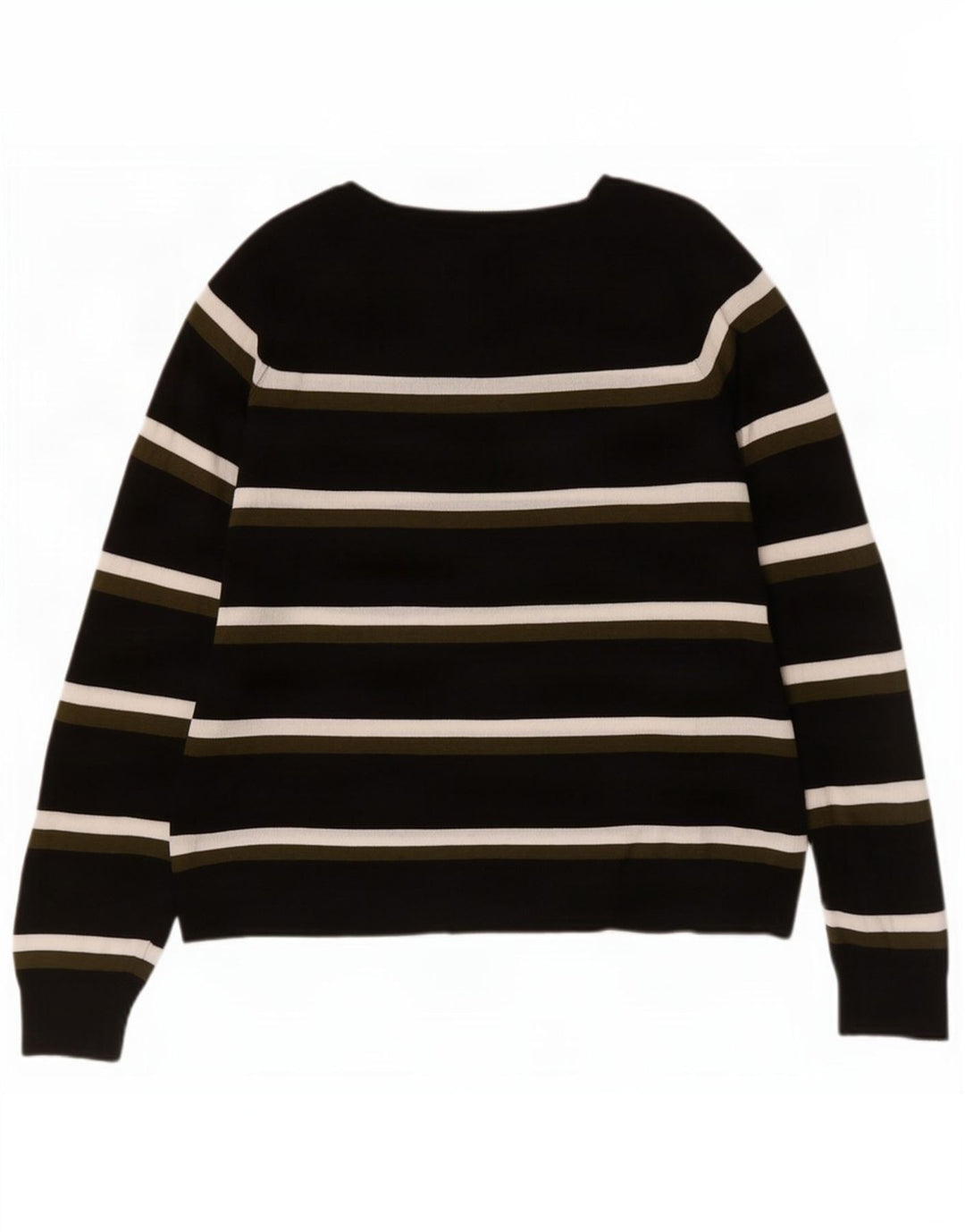 Zara Γυναικείο πουλόβερ με λαιμόκαυμα UK 14 Medium Μαύρο ριγέ