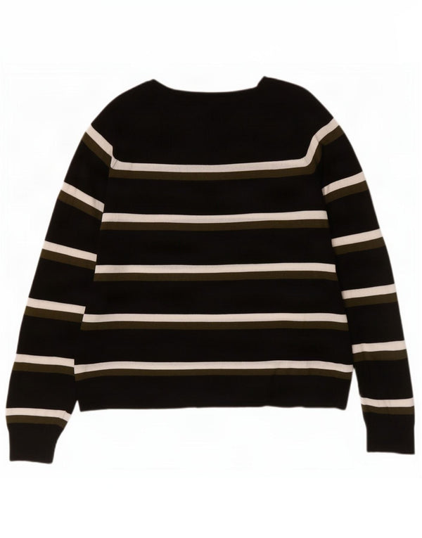 Zara Γυναικείο πουλόβερ με λαιμόκαυμα UK 14 Medium Μαύρο ριγέ