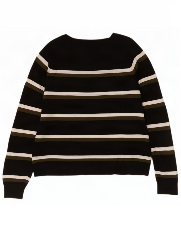 Zara Γυναικείο πουλόβερ με λαιμόκαυμα UK 14 Medium Μαύρο ριγέ