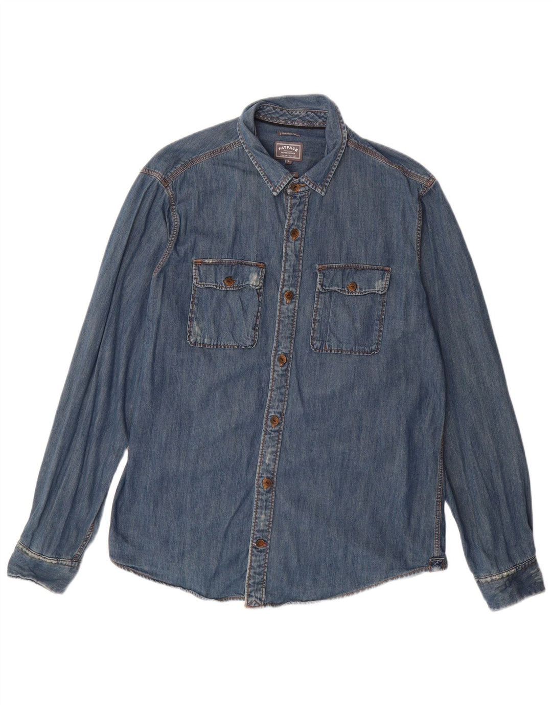 FAT FACE Ανδρικό πουκάμισο Classic Fit Distressed Denim μεγάλο μπλε βαμβακερό