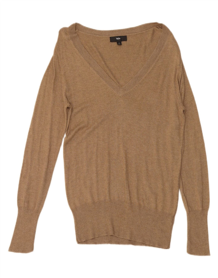 MOSSIMO Womens V-Neck Jumper Sweater UK 14 Large Brown Nylon Vintage Mossimo and Second-Hand Mossimo from Messina Hembry 