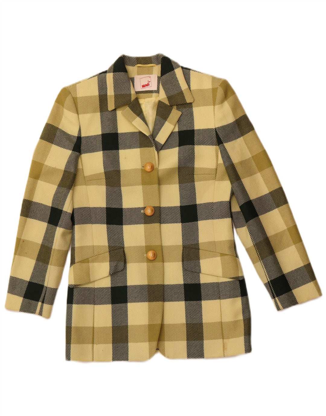 MONDI Γυναικείο μπουφάν σακάκι με 3 κουμπιά EU 34 XS Yellow Check New Wool