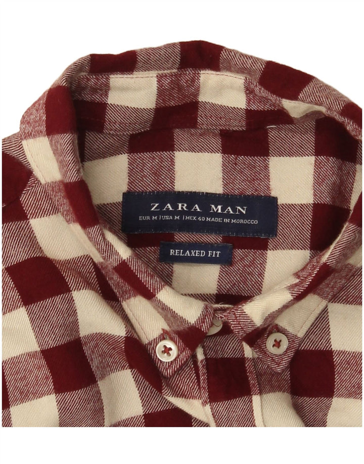 Ανδρικό φανελένιο πουκάμισο Zara Relaxed Fit Medium Burgundy Check