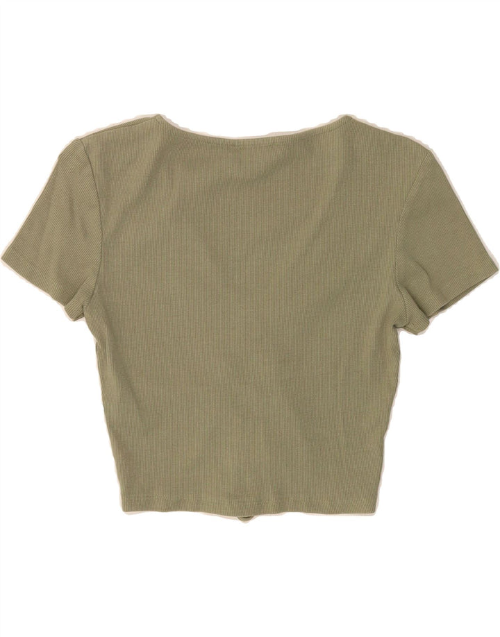 ZARA Womens Crop Blouse Top UK 12 Medium Khaki Cotton Vintage Zara and Second-Hand Zara from Messina Hembry 