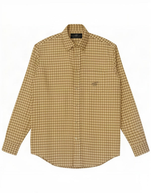 Henry Cottons Mens Shirt Size 41 Medium Yellow Plaid Cotton