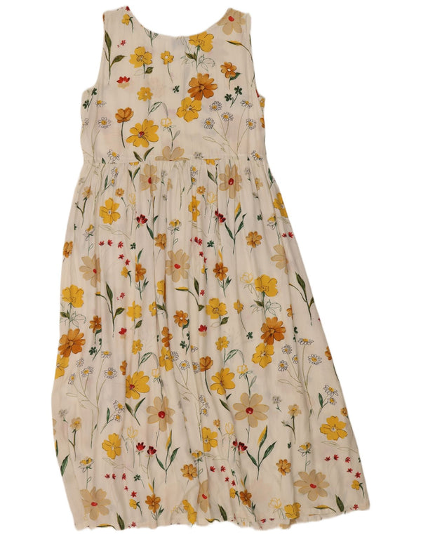 Vintage Γυναικείο Αμάνικο Maxi Φόρεμα UK 12 Medium White Floral