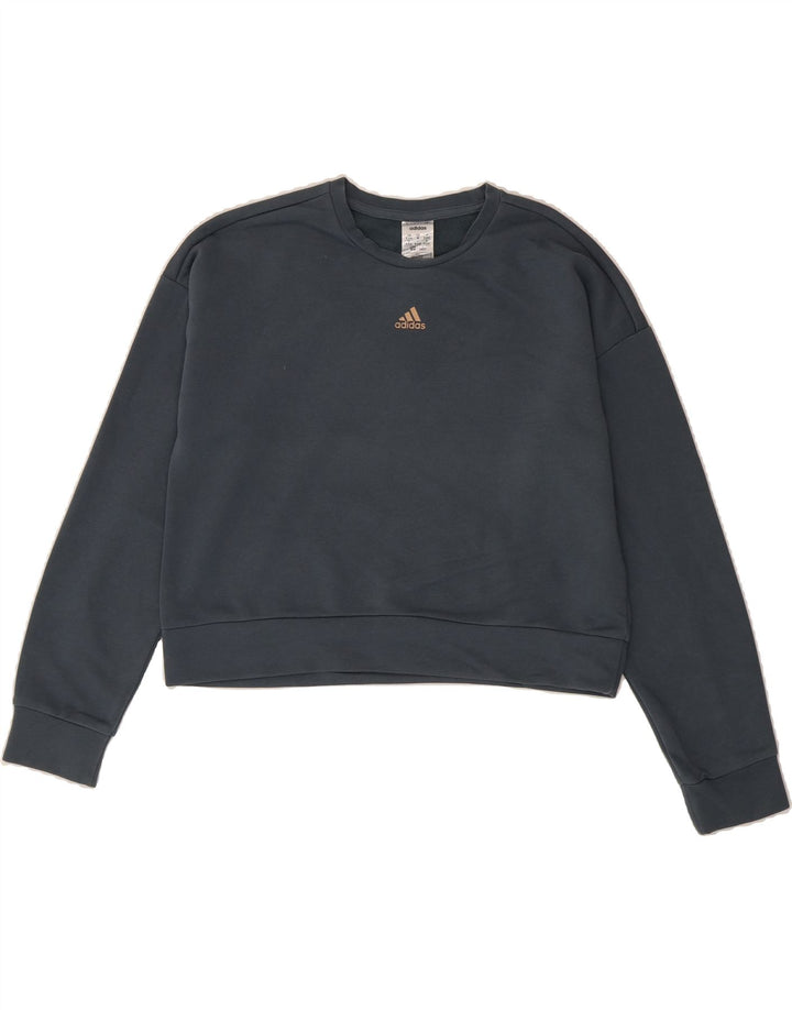 ADIDAS Womens Crop Sweatshirt Jumper UK 12/14 Medium Grey Cotton Vintage Adidas and Second-Hand Adidas from Messina Hembry 