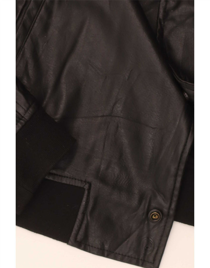 Zara Ανδρικό Faux Leather Bomber Jacket UK 38 Medium Black Polyester