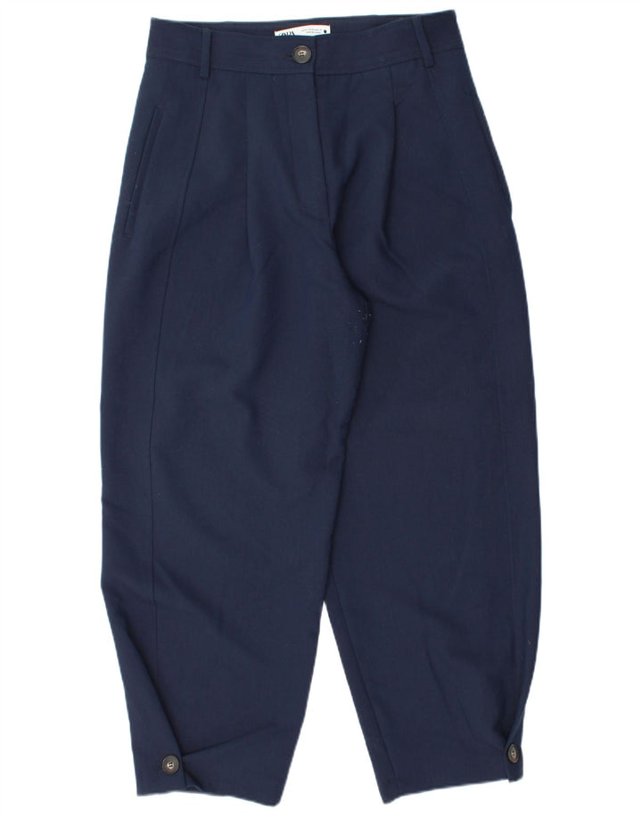 Zara Γυναικείο παντελόνι Chino με καρφίτσες Medium W28 L26 Navy Blue Polyester