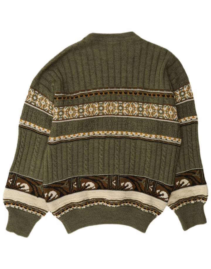 Vintage ανδρικό πουλόβερ με λαιμόκοψη Medium Green Fair Isle