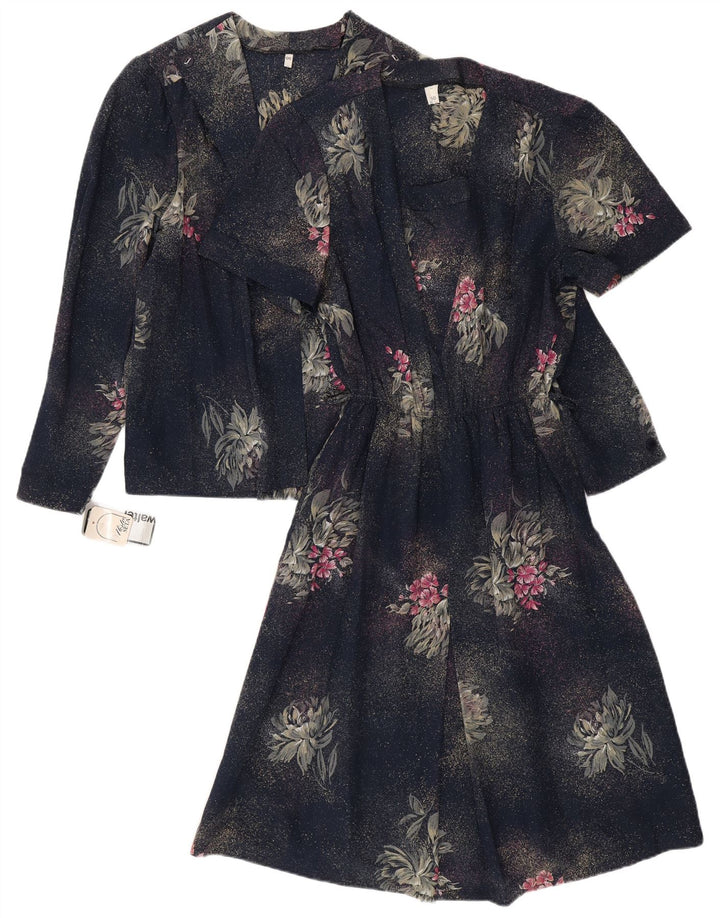 VINTAGE Γυναικείο Σετ 2 Τεμαχίων IT 50 XL Navy Blue Floral Polyester