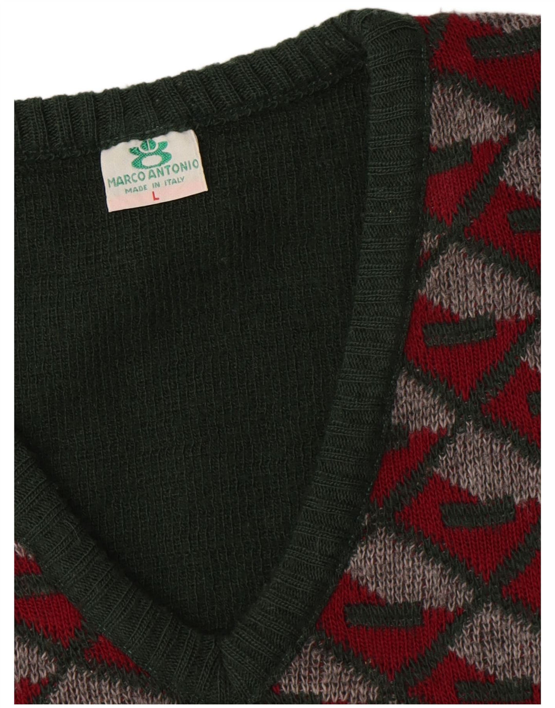 Vintage ανδρικό γιλέκο Tank Top Large Green Argyle/Diamond Polyacrylic