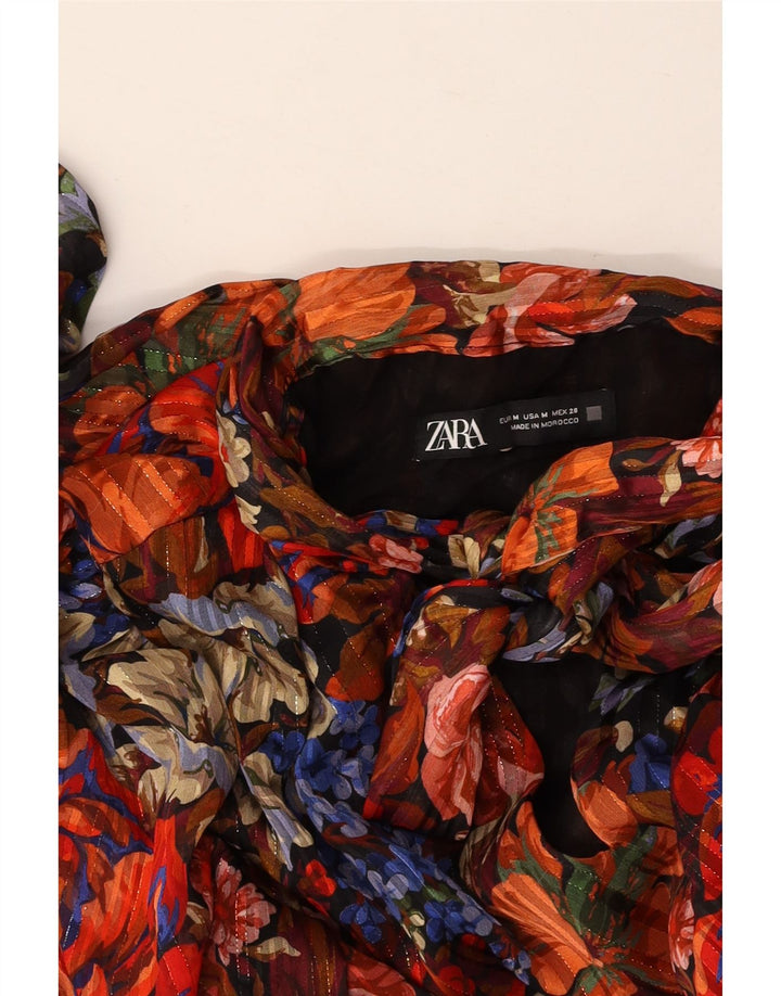 Γυναικείο φόρεμα ZARA Μπροστινή γραβάτα A-Line UK 12 Medium πολύχρωμο Floral