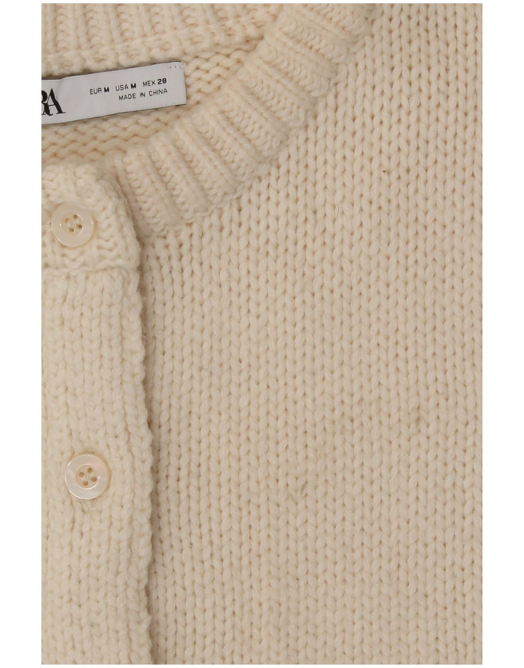 Zara Γυναικεία Ζακέτα Crop UK 12 Medium Off White Polyamide