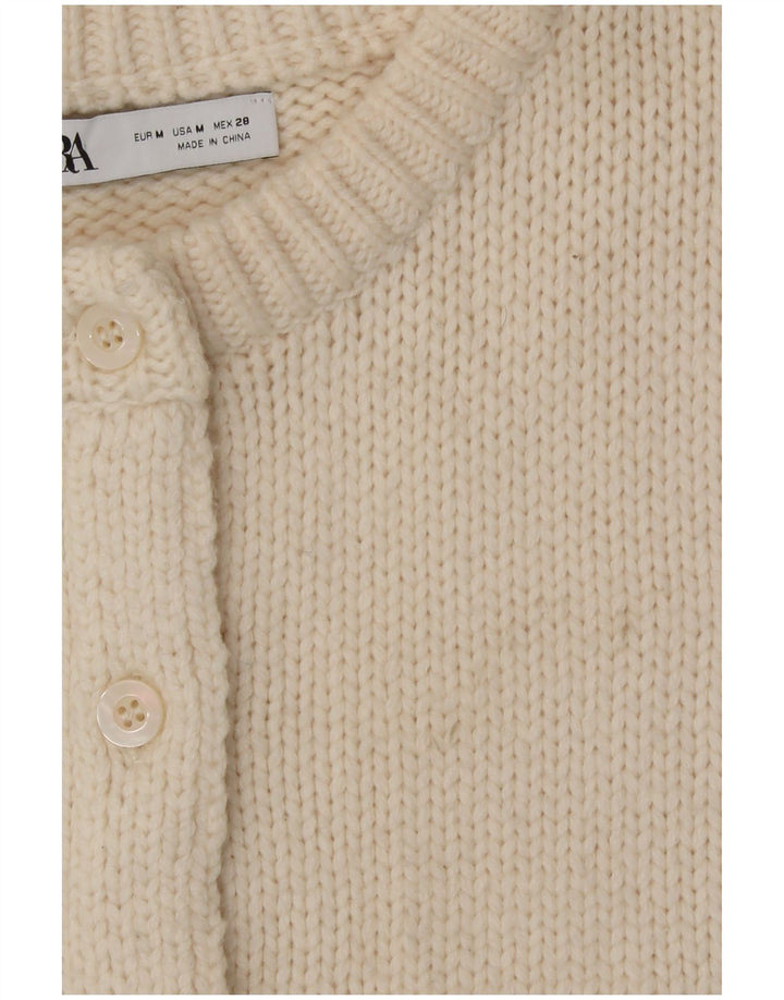 Zara Γυναικεία Ζακέτα Crop UK 12 Medium Off White Polyamide