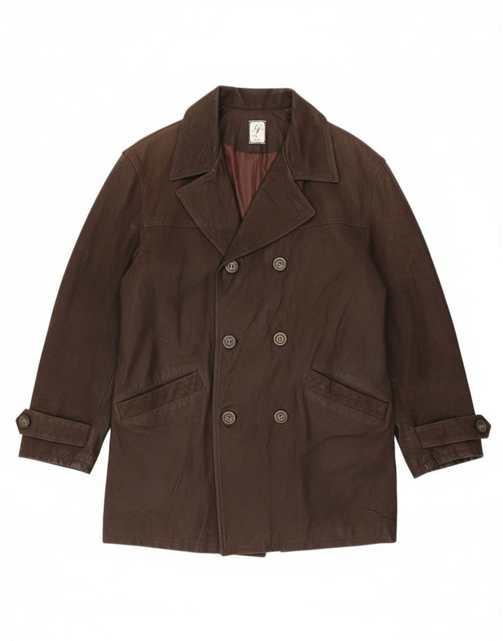 Vintage Ανδρικό Διπλό Δερμάτινο Παλτό IT 54 2XL Καφέ Δερμάτινο