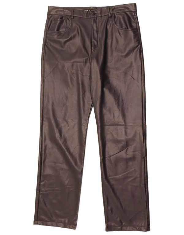 Zara Γυναικείο ίσιο παντελόνι από συνθετικό δέρμα XL W32 L31 Μαύρο Πολυουρεθάνη