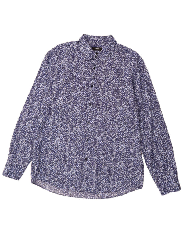 Ανδρικό πουκάμισο Hugo Boss Regular Fit, μέγεθος 43 17 XL Μπλε φλοράλ βαμβακερό