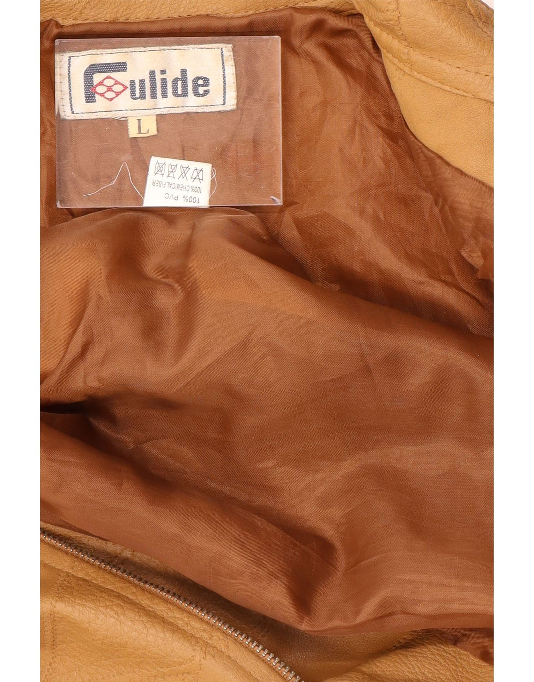 Vintage γυναικείο μπουφάν από συνθετικό δέρμα UK 14 Μεγάλο μπεζ συνονθύλευμα πολυβινυλίου