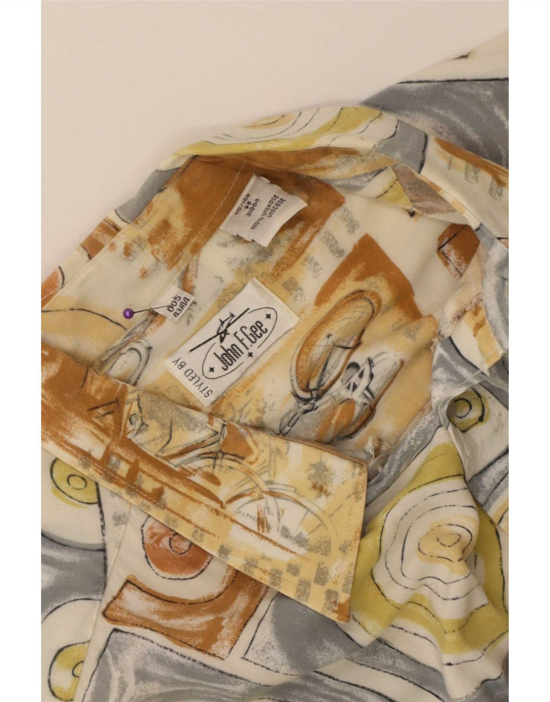 John F Gee Ανδρικό πουκάμισο Abstract Pattern Μέγεθος 43/44 Μεγάλη μπεζ βισκόζη