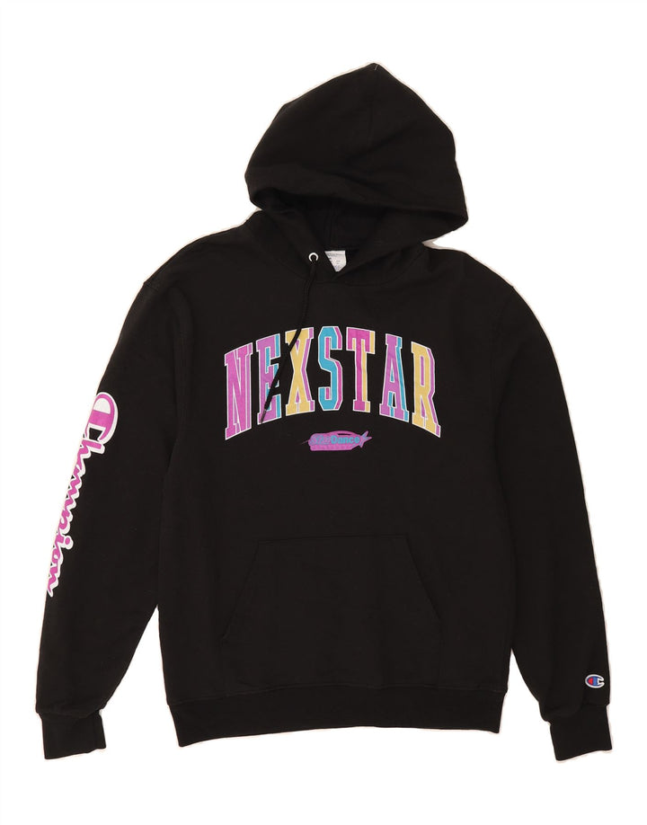 CHAMPION Womens Graphic Hoodie Jumper UK 14 Medium Black Polyester Vintage Champion and Second-Hand Champion from Messina Hembry 