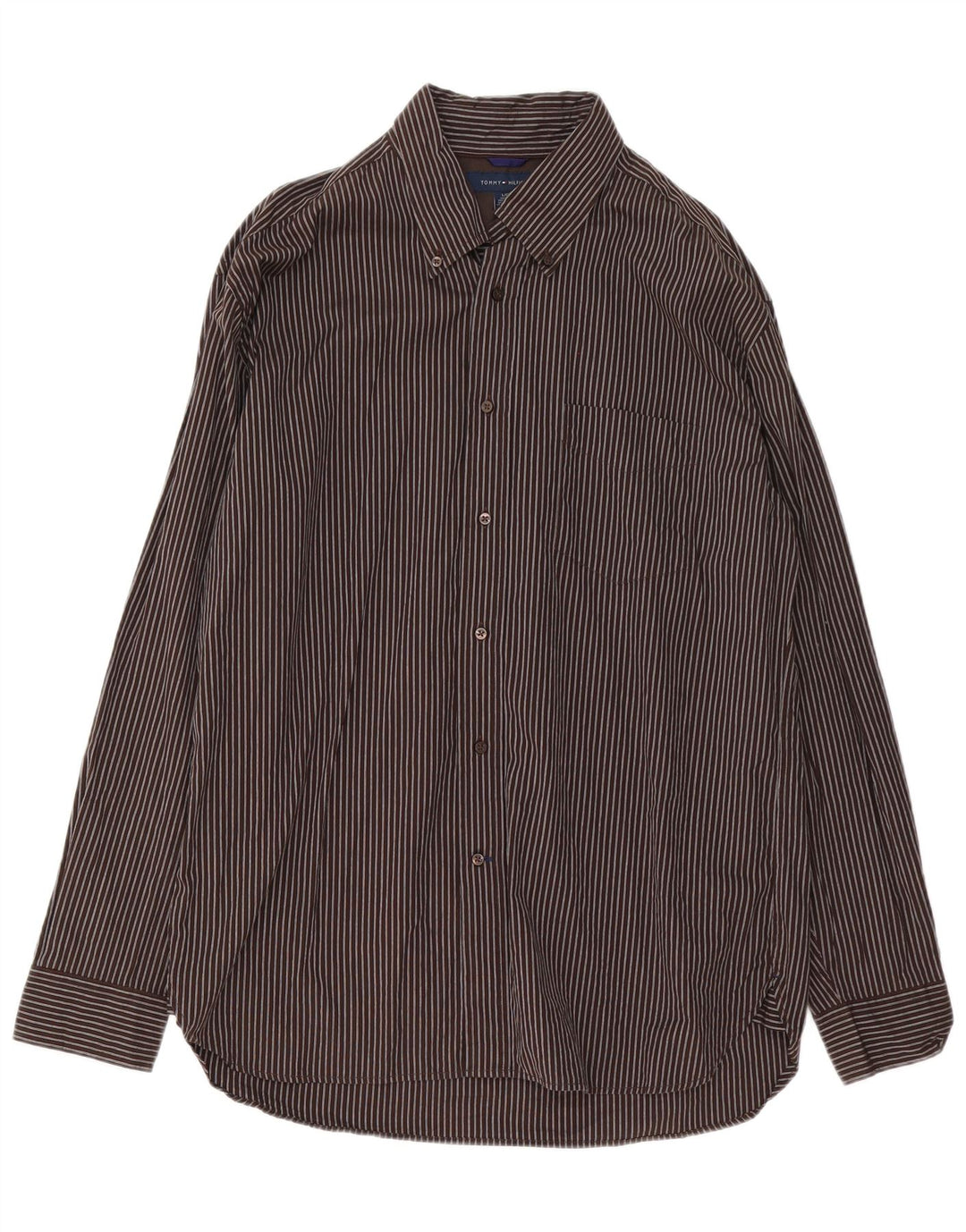 Ανδρικό πουκάμισο Tommy Hilfiger Large Brown Pinstripe Βαμβακερό