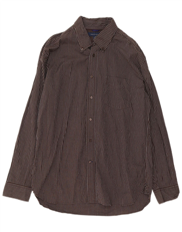 Ανδρικό πουκάμισο Tommy Hilfiger Large Brown Pinstripe Βαμβακερό