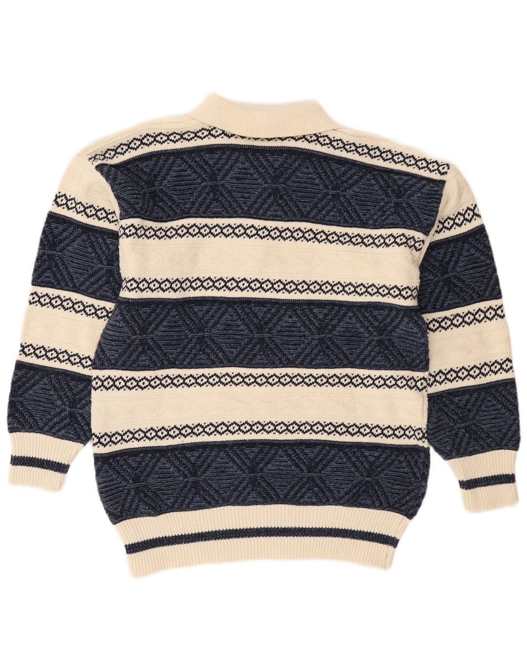 Ανδρικό πουλόβερ με λαιμόκοψη VINTAGE, μεσαίο Navy Blue Fair Isle Cotton