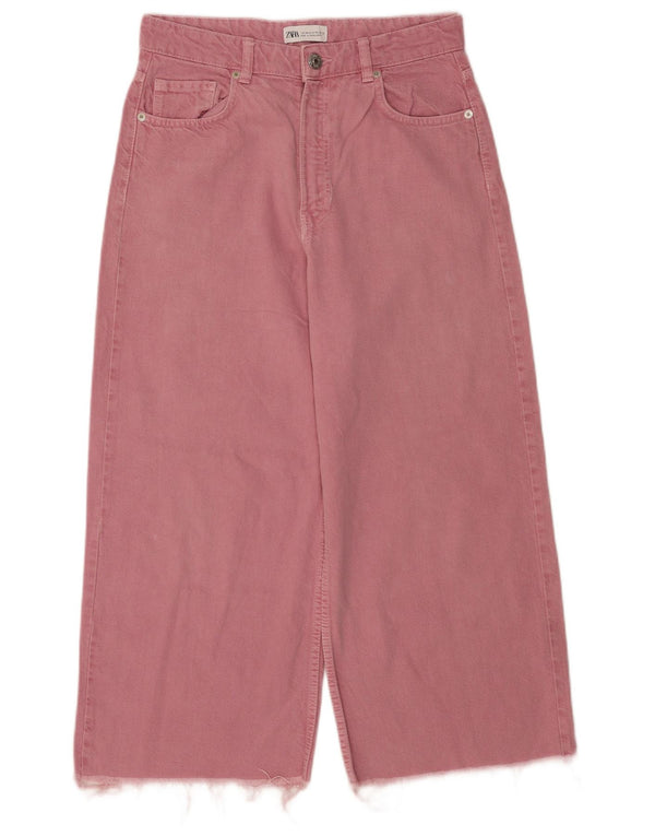 Zara Γυναικείο Crop Wide Leg Jeans EU 40 Medium W30 L24 Ροζ βαμβακερό