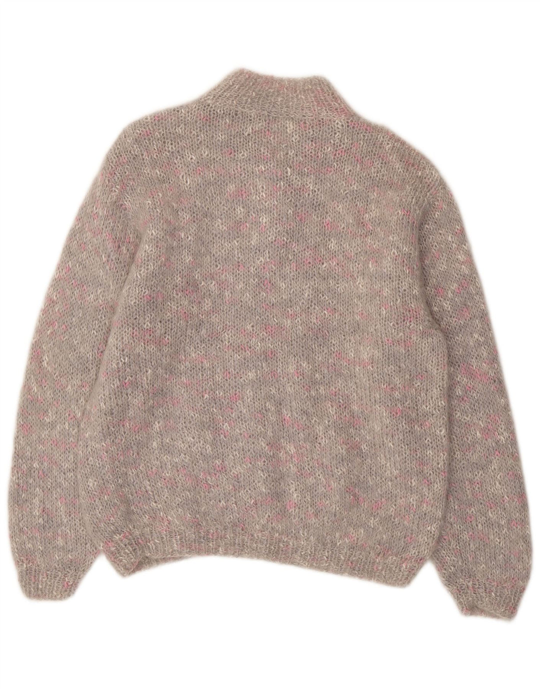 VINTAGE Γυναικείο πουλόβερ με λαιμό κουμπιά UK 14 Large Grey Flecked